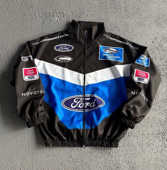 Ford Performance Racing Jacket - Vintage Moto Style Bomber - Black