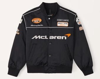 McLaren F1 Team Racing Jacket Bomber Coat Vintage Style Black Orange Unisex Streetwear