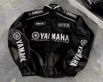 Vintage 90's Yamaha Motorsport Bomber Jacket Wool Black Large