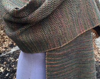 Handwoven Wool Shawl in Greens and Gold