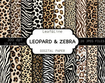 Mixed Animal Skin Digital Paper, Classic Leopard Cheetah Print, Safari Jungle Nursery Background, Zoo Birthday Party Decor
