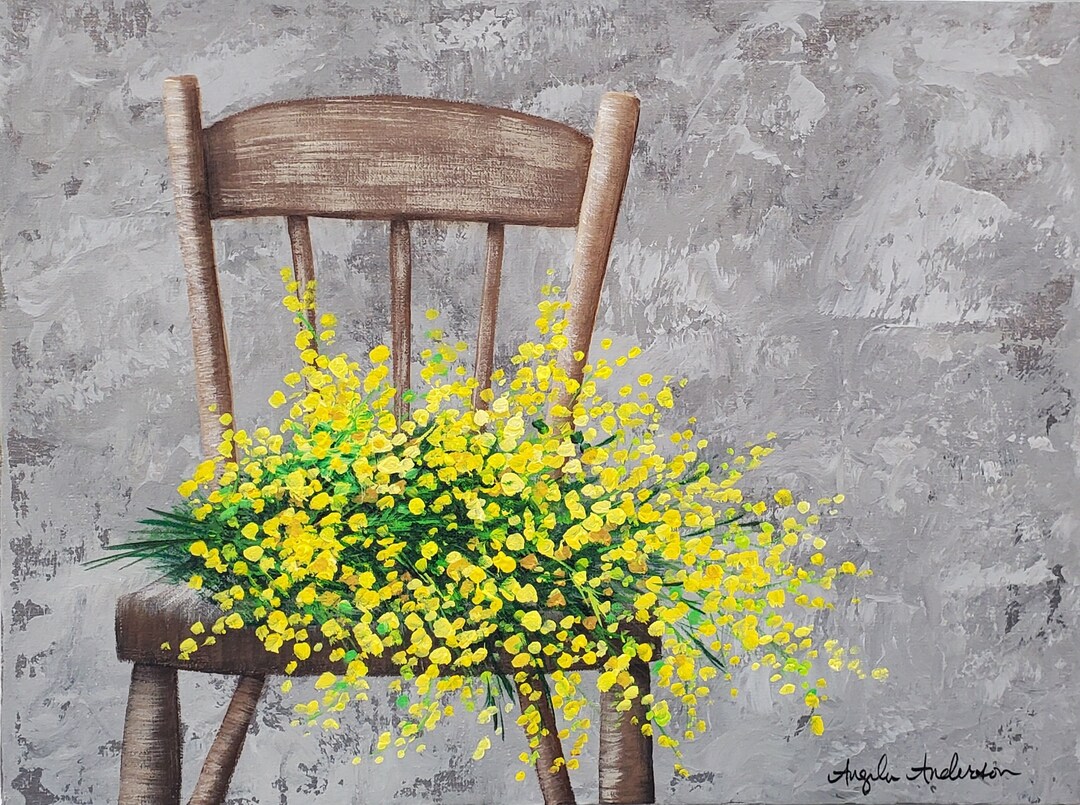 Yellow Floral Chair Original Acrylic Painting Etsy