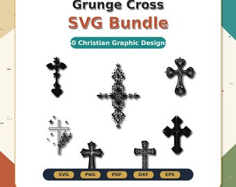 Grunge Cross SVG Bundle, Christian PNG, DXF Cut Files (Digital Download)
