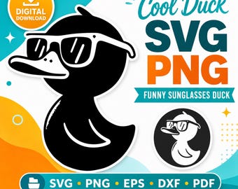 Cool Duck SVG PNG, Sunglasses Rubber Duck Clipart, Sublimation Cut File