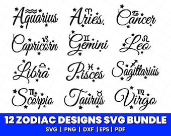 Paquete de archivos SVG del zodíaco, archivos de corte de constelaciones del horóscopo astrológico para Cricut.