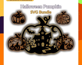 Halloween Pumpkin SVG Bundle, Spooky Decor Laser Cut File, PNG dxf eps