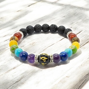 Armband met dubbele chakra-kralen en lavasteen, spiritueel welzijn, armband etherische olie