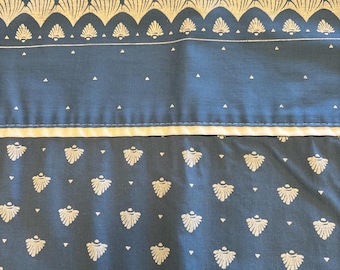 Country Blue volledig plat vel met schelpafbeeldingen vintage VS dubbelzijdige coquille print rand fijn gekamd perkal 81 x 95 materiaal Fieldcrest