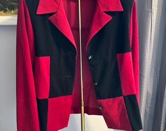 Blazer a scacchiera nero rosso color-block 10 petite vintage anni '80 '90 audace