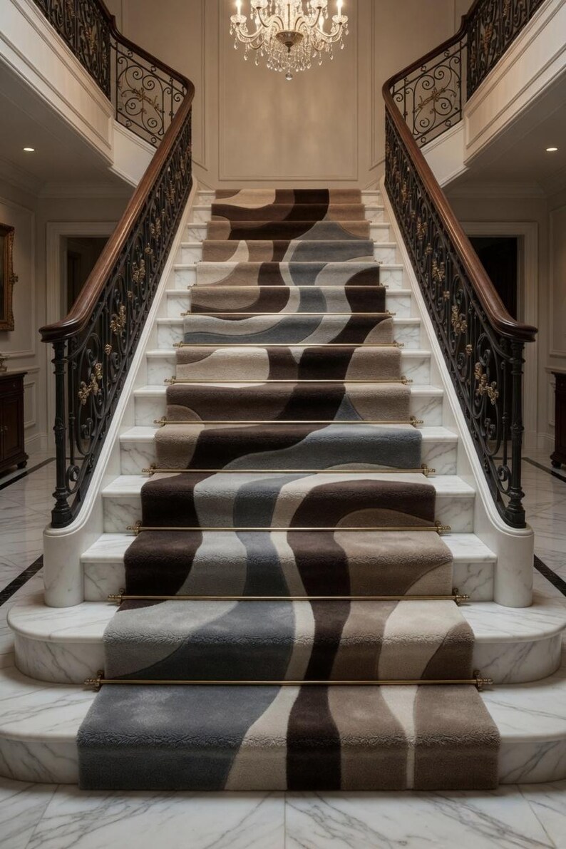 Staircase Rug Designs Modern Hand Tufted Stair Runner Rug, Abstract Stair Carpet, Handmade ...