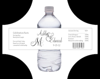 100 Monogram water bottle labels - Wedding favors- monogrammed