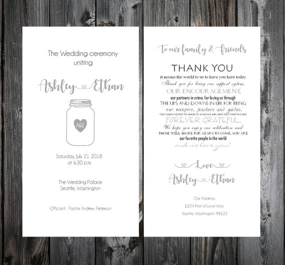 100 Mason Jar Wedding Ceremony Programs Etsy