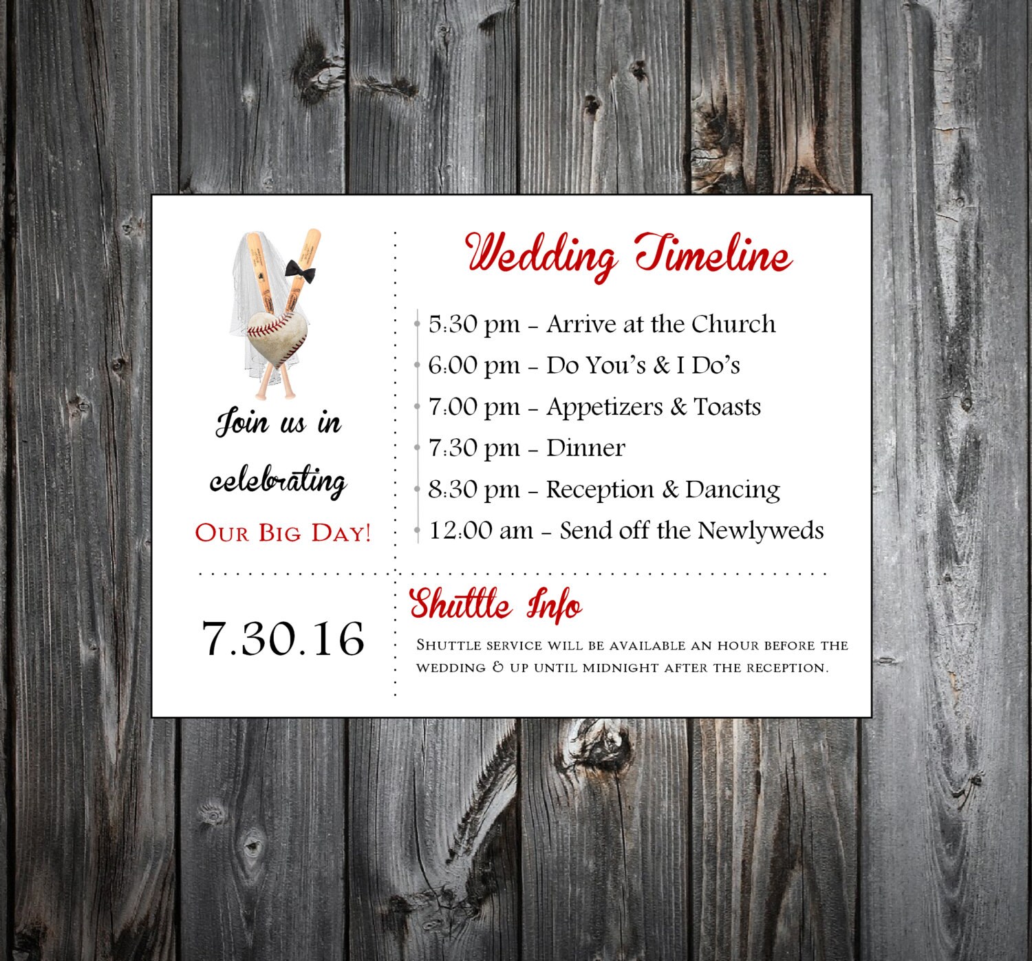 Baseball Heart 100 Personalized And Printed Timelines Wedding