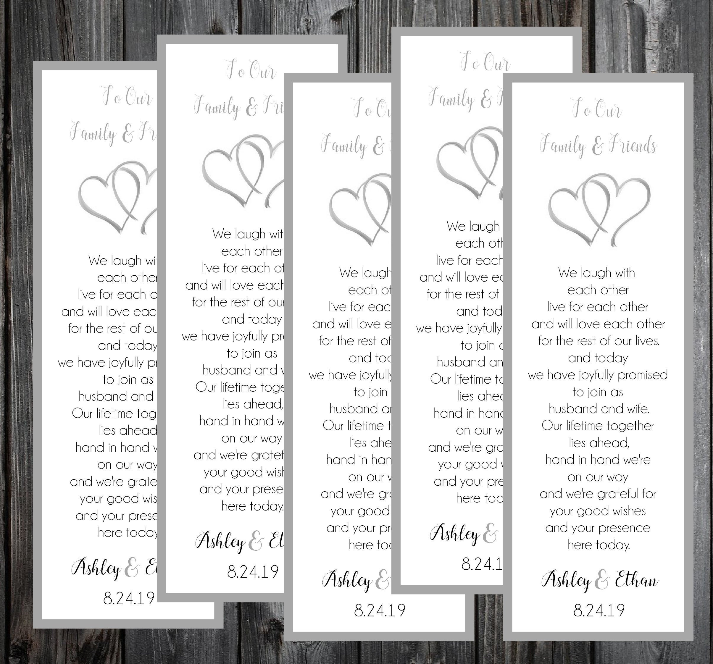 50 Wedding Bookmarks Double Hearts Printed Personalized | Etsy