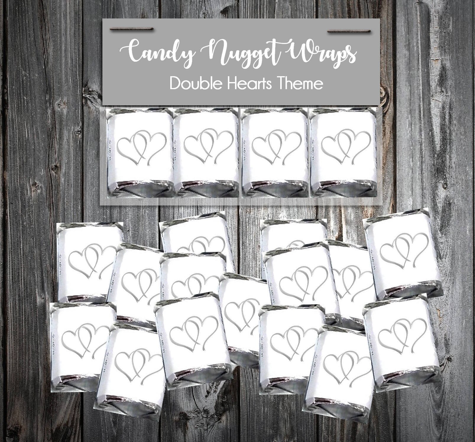 100 Candy Chocolate Wraps Double Hearts Personalized Wrappers Printed Wedding Favors 100 Candy Chocolate Wraps Double Hearts Personalized Wrappers Printed Wedding Favors