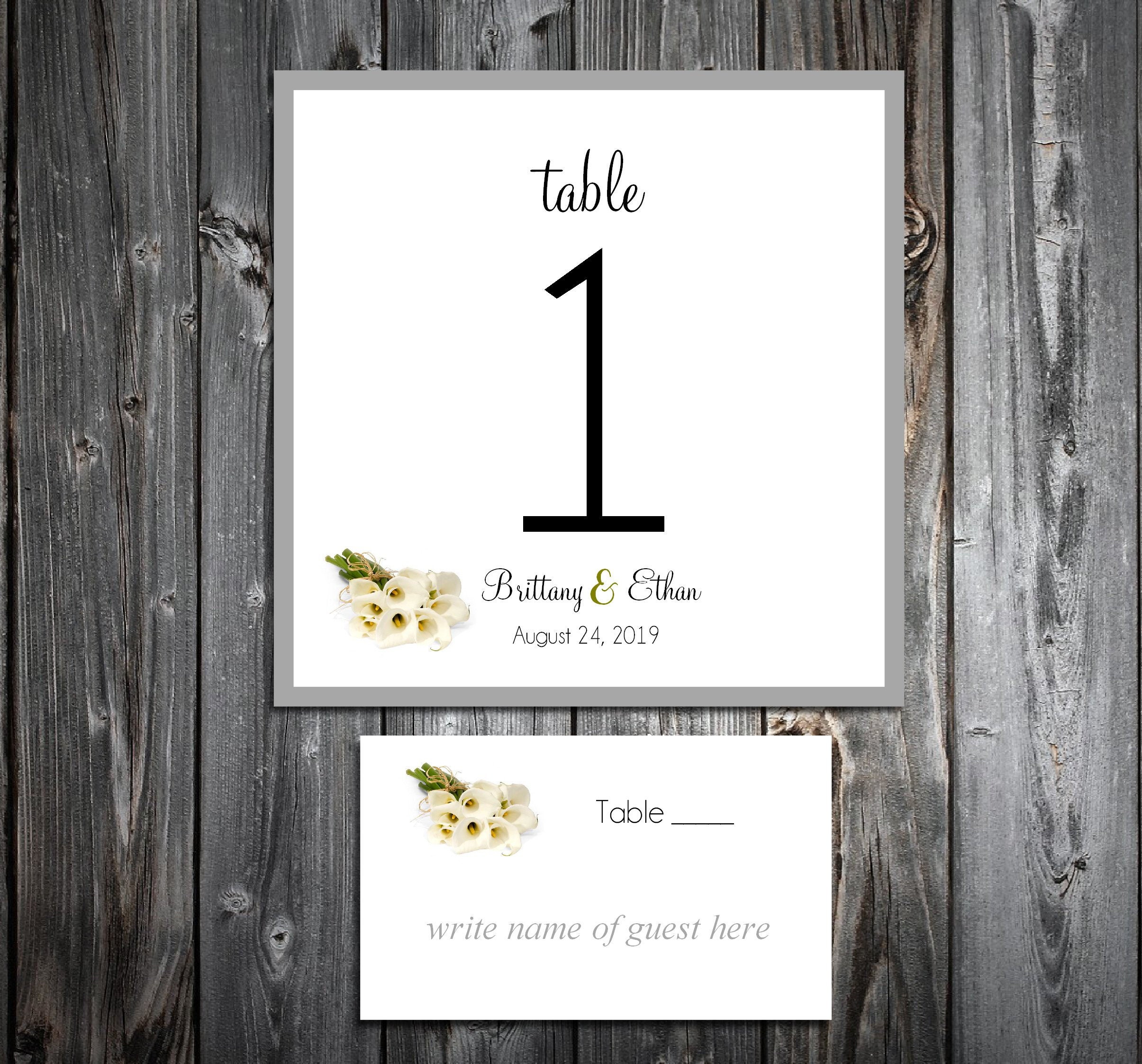 10 Wedding Table Numbers 100 Place Settings Calla Liy Printed