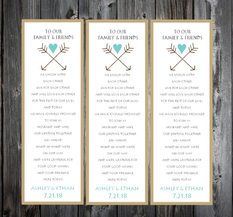 Arrow 100 Wedding personalized and printed Bookmarks Favor