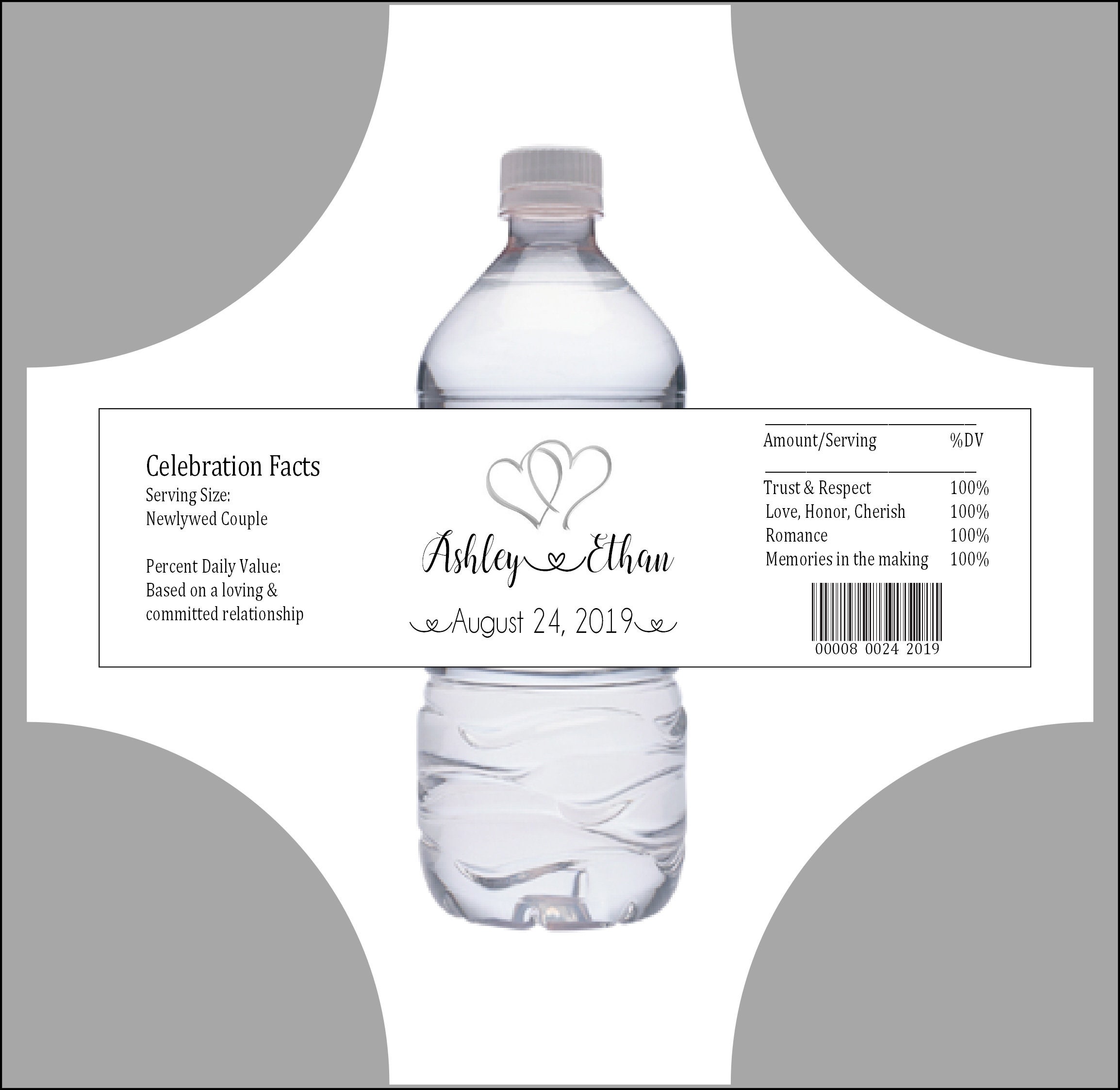 50 Wedding Water Bottle Labels Favor Wraps Double Hearts | Etsy
