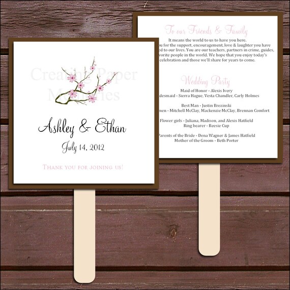 Cherry Blossoms Program Fans Kit Printing Included Wedding Etsy