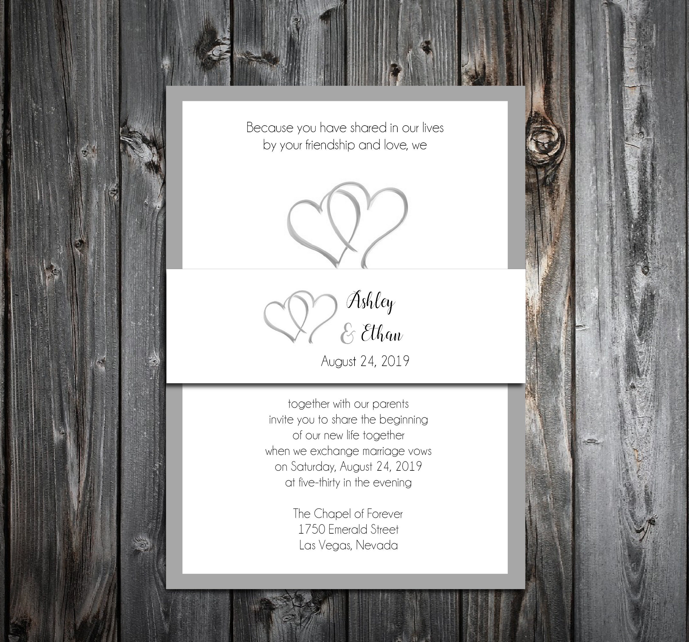 100 Wedding Invitations Belly Bands Wraps Double Hearts