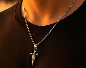 Men's Stainless Steel Cross Sword Pendant Necklace - Punk Jewelry