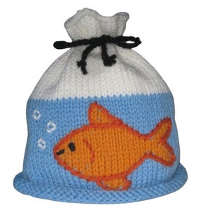 Goldfish In A Bag Hat Knitting Pattern, PDF Hat Pattern, Knitted Hat Pattern For Babies And Children