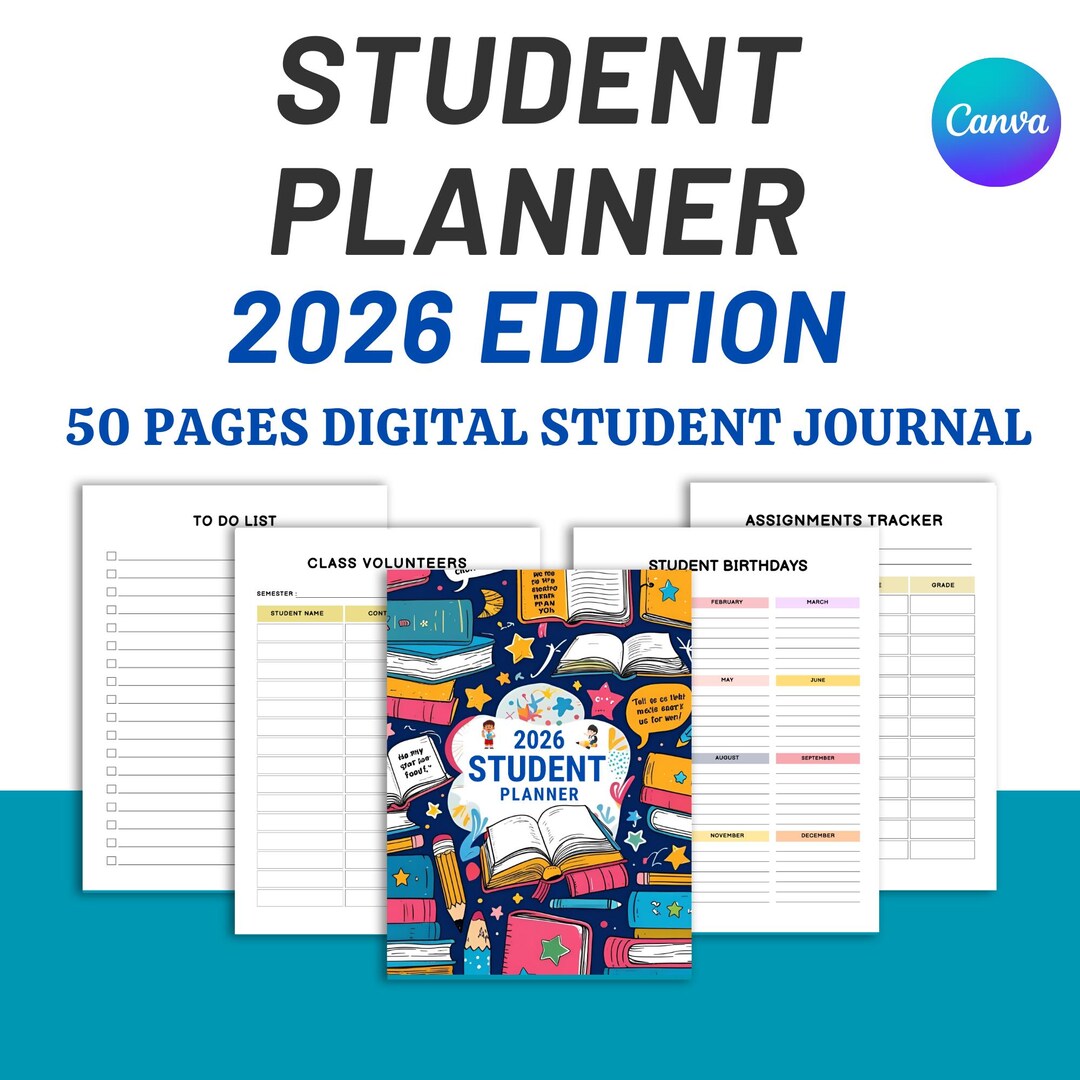 Student Planner 2026 | Editable 50-page Digital Academic Planner for ...