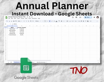 Annual Financial Planner | Yearly Budget & Expense Tracker | Google Sheets Finance Organizer