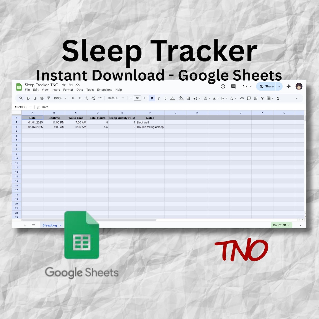 Sleep Tracker Template | Google Sheets Printable | Track Sleep Hours ...