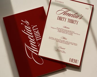 Old Money Elegant 30th Birthday Dinner Menu Template (Digital Download)