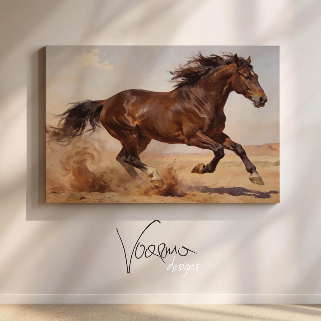 Running Horse Canvas Wall Art, Powerful Equine Oil Painting, Dynamic ...