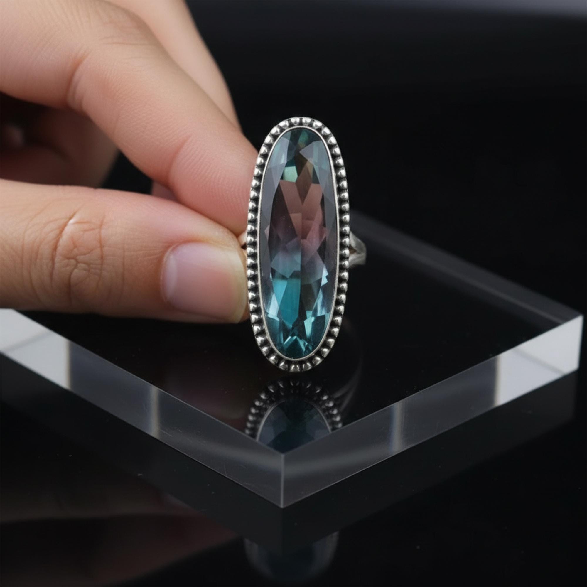 Anello In Argento 925 Con Alessandrite Creata Lab, Fatto A Mano - Regalo Donna