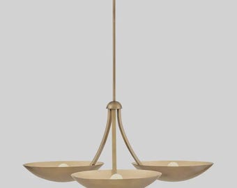 Nowoczesny, regulowany mosiężny żyrandol z 3 lampami w kształcie misy, lampa wisząca z połowy XX wieku STELLERDESIGNHUB