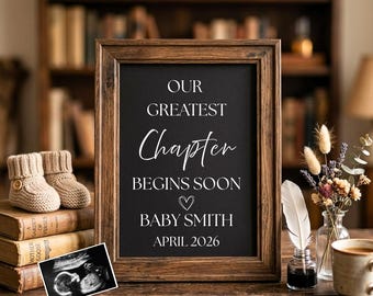 Baby Announcement,Bookish Pregnancy Reveal,Our Greatest Chapter Begins,pregnancy announcement digital,Editable Canva Template