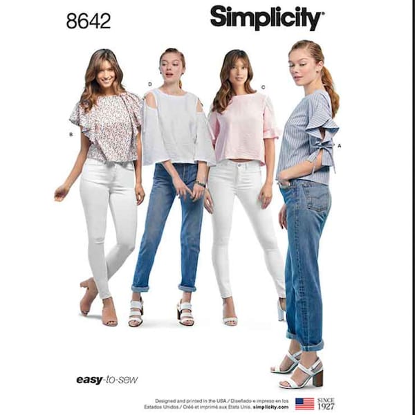 Simplicity 8642 sewing pattern, blouse with variations. Sizes 6-14 included. Perfect for refashion! New and factory folded.