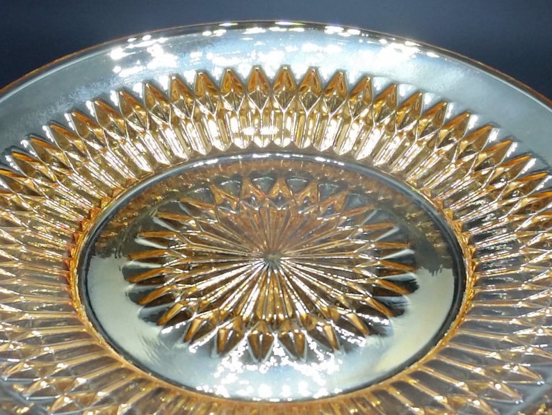 carnival glass. Vintage salad set in Anniversary Marigold by Jeannette Glass