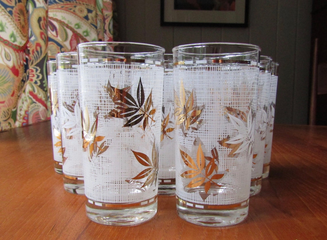Midcentury Modern MCM Highball Glasses Set of 9. Gold Etsy