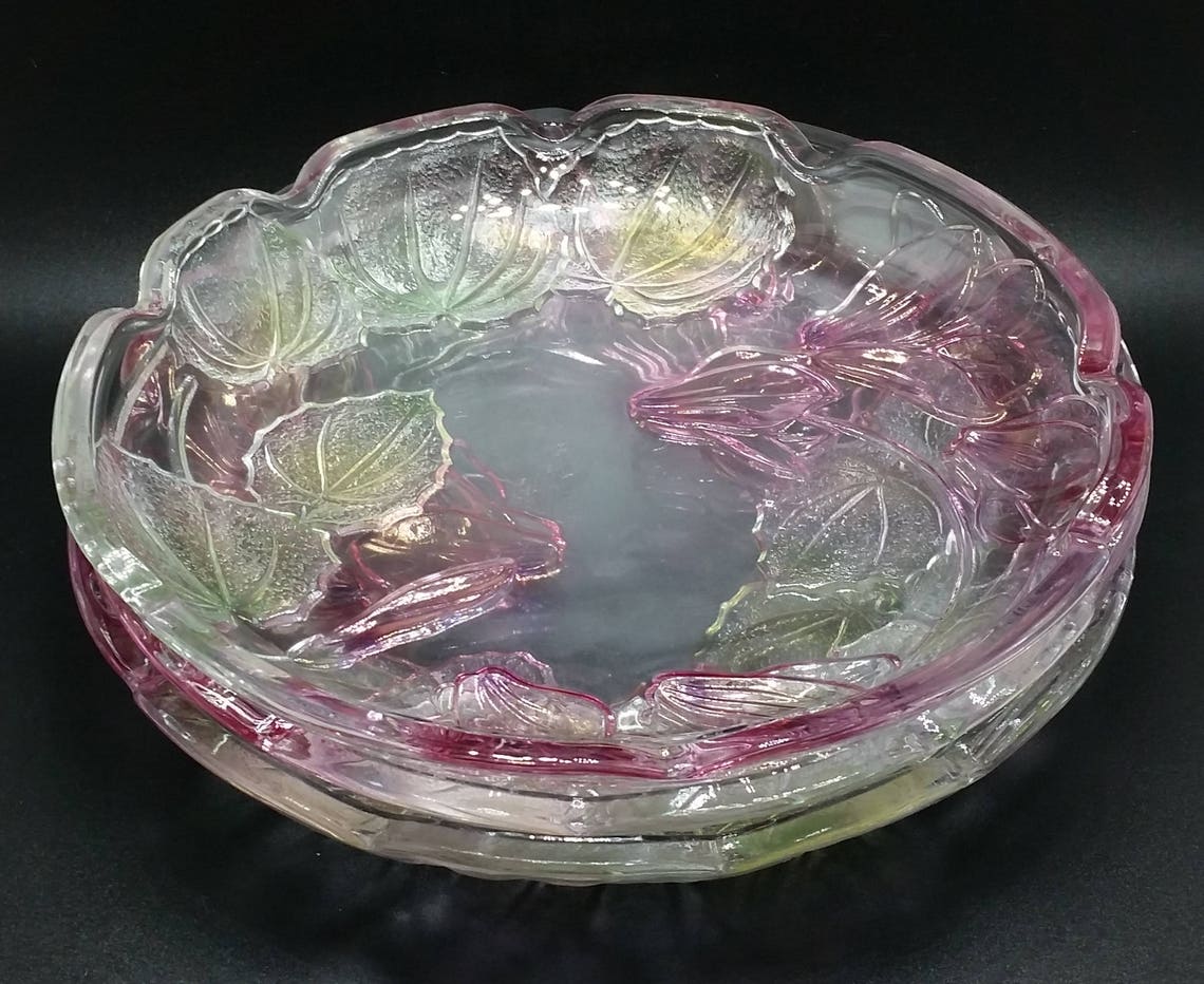 Mikasa glass salad plates with pink flower design set of 3. A Etsy