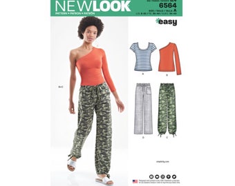 N6564, New Look sewing pattern, top and pant variations, sizes 8-20. Uncut, factory folded.