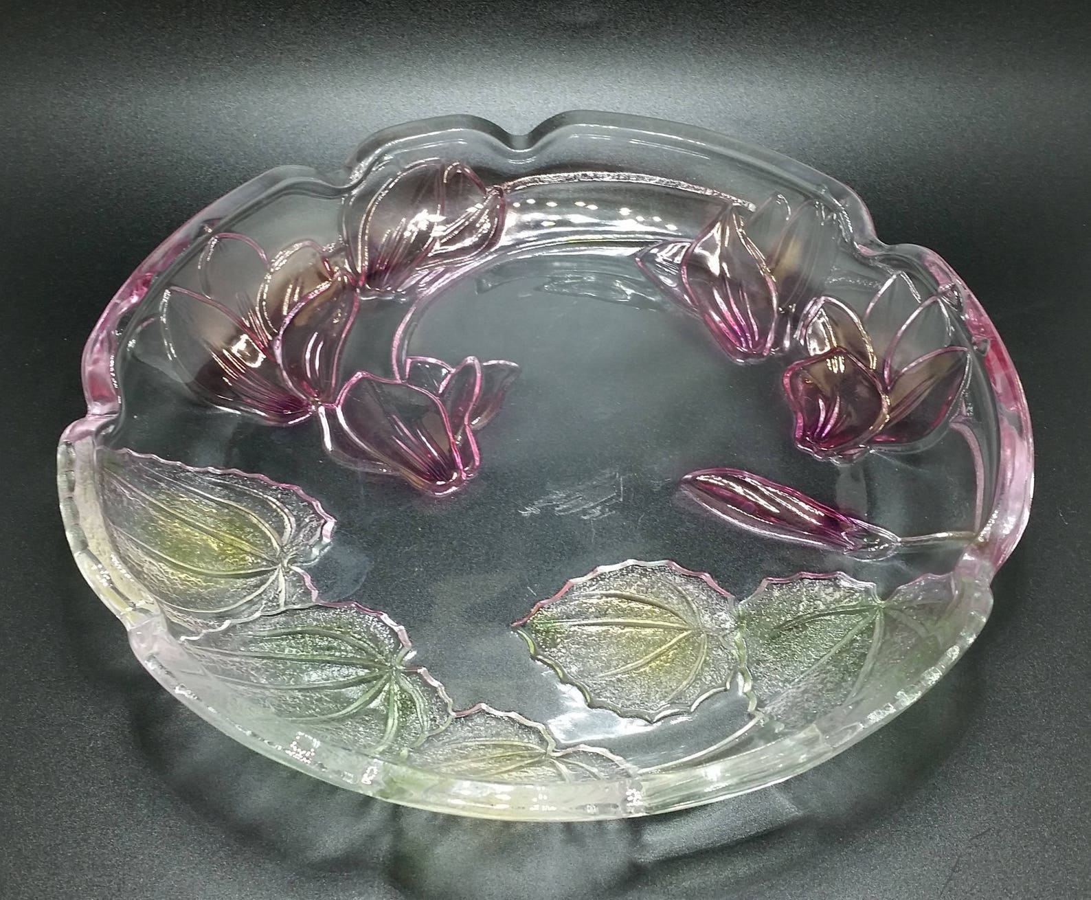 Mikasa glass salad plates with pink flower design set of 3. A Etsy