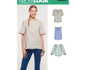 N6604, New Look sewing pattern, blouse with sleeve variations, sizes 10-22. Uncut, factory folded.