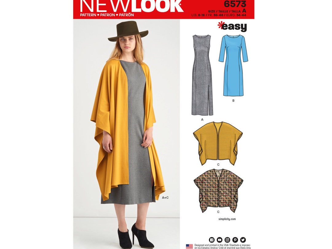 N6573, New Look Sewing Pattern, Cape and Dress With Length Variations, Sizes 818. Uncut