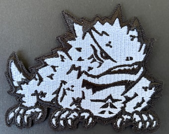 TCU Horned Frogs schwarz weiß gestickt: 5 x 5cm Bügelbild