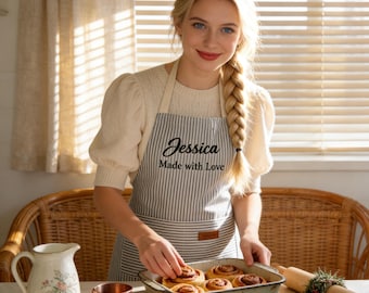 Personalized Named Holiday Apron Custom Embroidered Apron for Christmas Baking or Holiday Cooking, Thoughtful Gift for Family or Friends