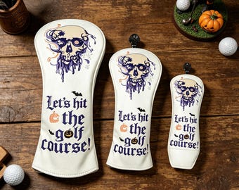 Cool Skull Golf Head Cover, Leather Golf Accessories, Edgy Gothic Golf Bag Decor, Personalized Gift for Golfer, Unique Club Protector