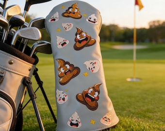 Funny Poop Emoji Golf Head Cover, Embroidered Driver Fairway Wood Hybrid Blade Putter Headcover, Novelty Accessories, Gag Gift for Men