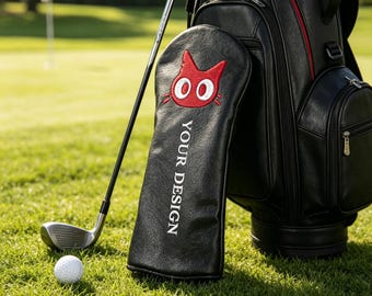 Personalized Embroidered Golf Club Headcover Custom Cute Cat Driver Cover Black Leather Golf Cover Unique Golf Gift for Men Dad Husband Boss