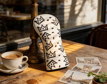Crown Pattern Golf Headcover Set Premium PU Leather Driver, Fairway Hybrid Covers White Black Cartoon Design Stylish Golf Accessories Gift