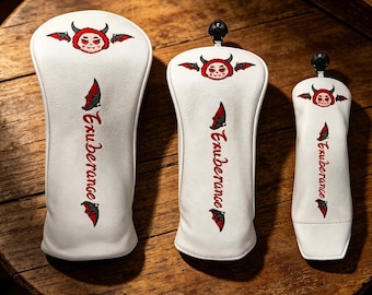 Devil Golf Headcovers Set PU Leather Driver Fairway Hybrid Covers Cute Gothic Golf Accessories Funny Golf Gift for Men Unique Golfer Gear