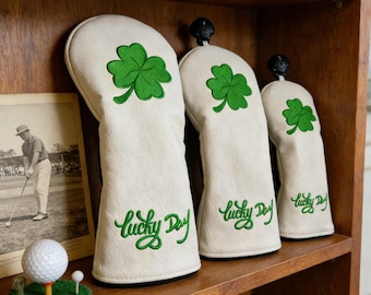 Lucky Shamrock Golf Headcover – Irish Clover Driver Head Cover – Funny St Patrick’s Day Golf Club Cover – Lucky Day Golf Headcover Gift
